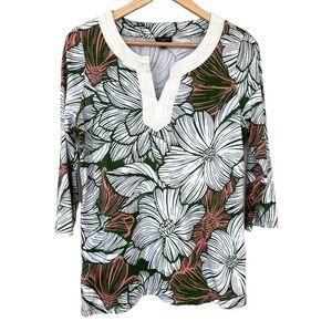 Talbots tunic in a stretch jersey knit, tropical  floral print